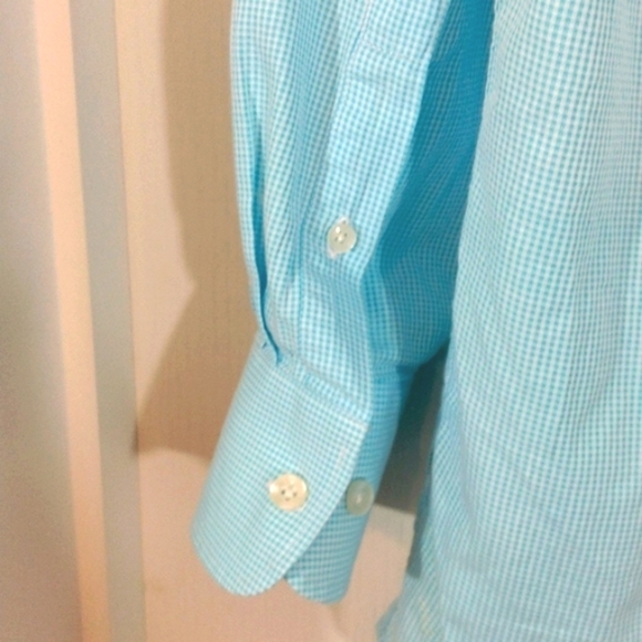 Tattersall London Men's Blue Mini Houndstooth Check Dress Shirt Spread Collar 16 - Picture 4 of 8